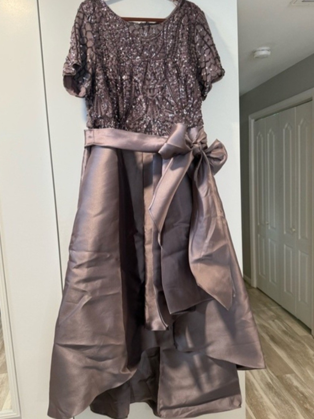 R&M Richards Shimmery Mauve Formal Womens Formal Dress Hi Low
